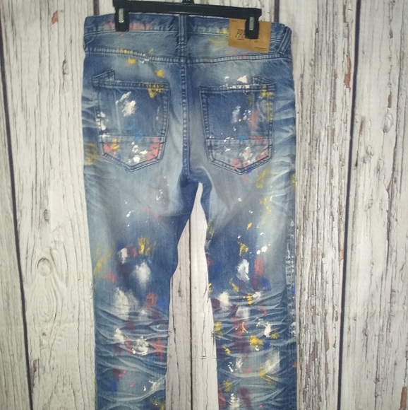 PRPS Demon Paint Splattered Distressed Button Fly 100% Cotton Jeans 33x35 - Picture 2 of 7